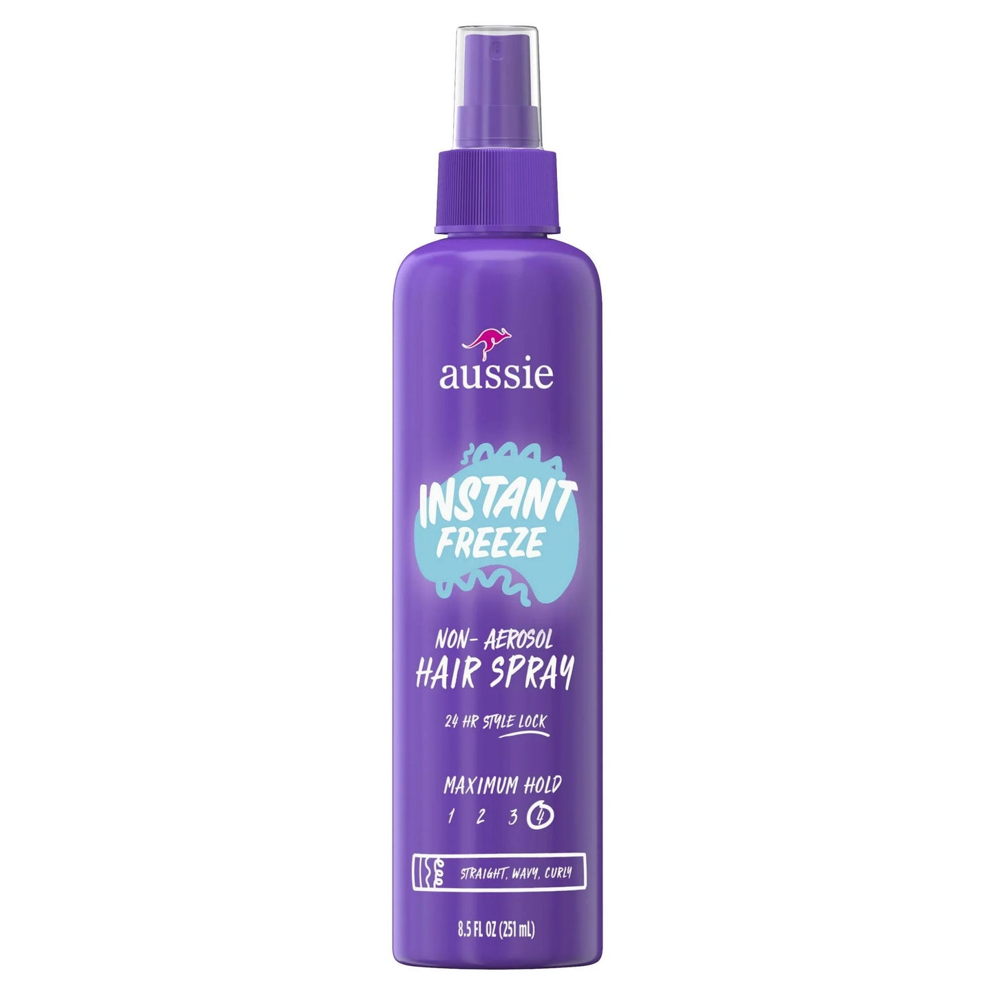 Aussie Instant Freeze Non-Aerosol Hair Spray for All Hair Types, Wavy Hair, and Straight Hair, 8.5 fl oz