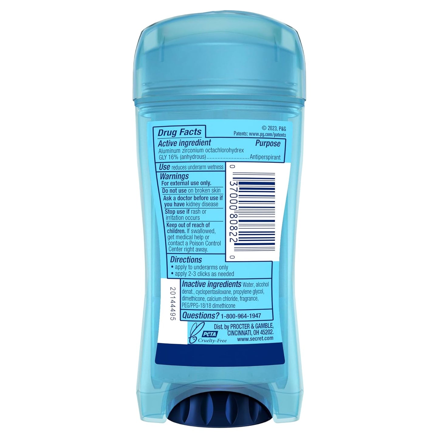 Secret Outlast Antiperspirant Deodorant for Women, 72hr Sweat & Odor Protection, PH Balancing Minerals, Clear Gel, Completely Clean Scent, 2.6 oz