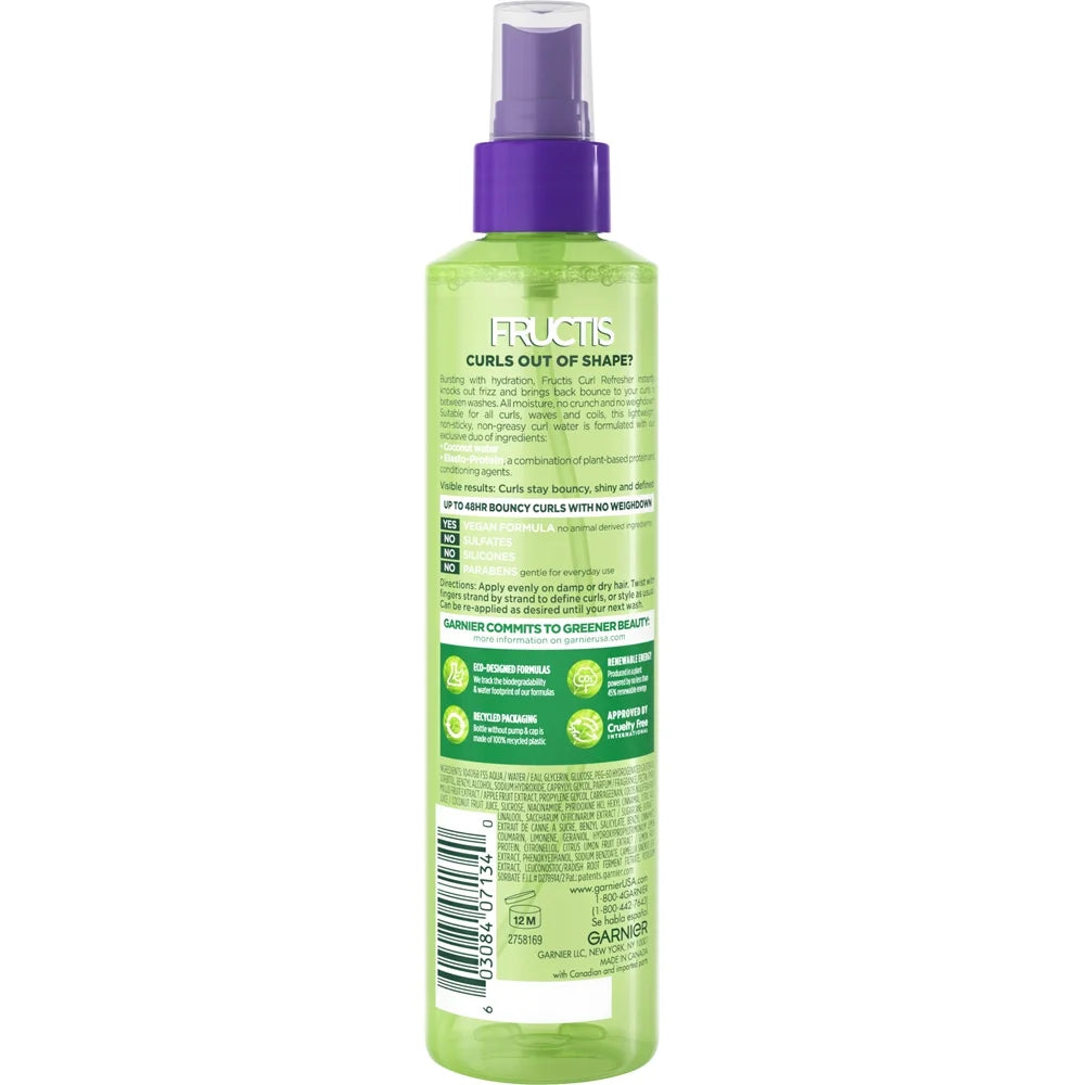 Garnier Fructis Curl Refresher Reviving Water Spray with Coconut Water for men and women, 8.5 fl oz