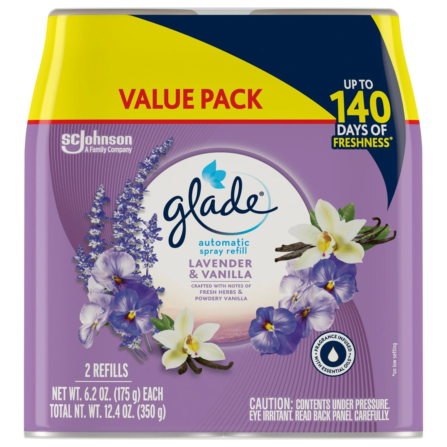 Glade Automatic Spray Refills, Air Freshener, Infused with Essential Oils, Lavender & Vanilla, 6.2 oz