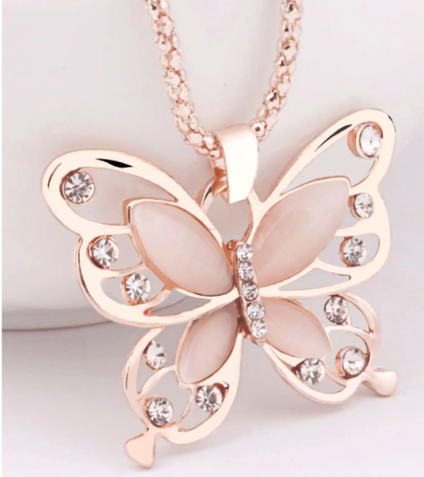 Butterfly Opal Pendant Necklace β Rhinestone