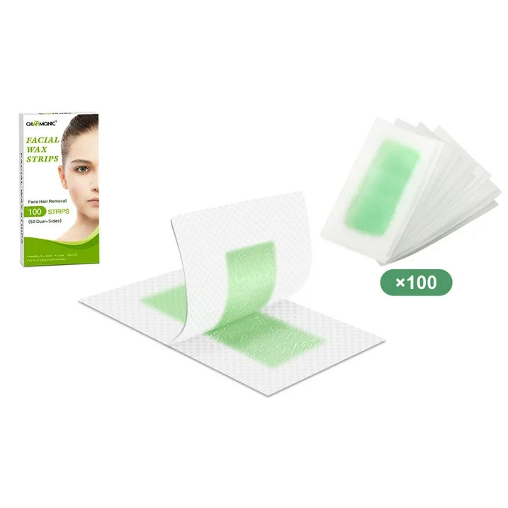 Charmonic 100pcs Natural Facial Wax Strips Hypoallergenic Hair Removal Waxing Kit for All Skin Types