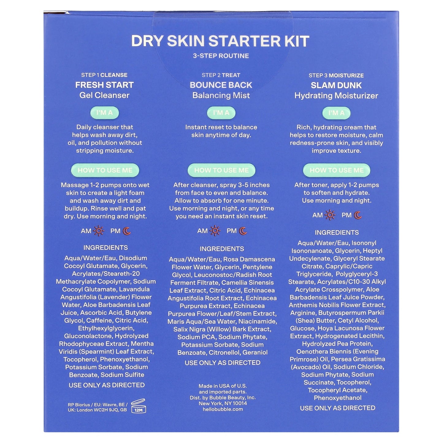 Bubble Skincare 3-Step Hydrating Routine Bundle, for Normal to Dry Skin, Unisex, Set of 3