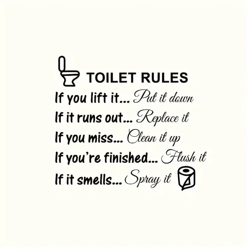 Toilet Rules Wall Decal – Funny Bathroom Quote Sticker, 25x29cm, Easy Peel & Stick PVC