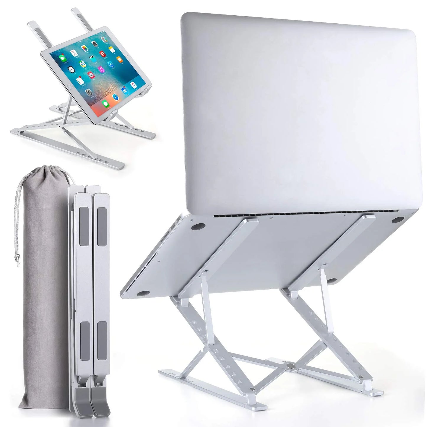 GJX Adjustable Laptop Stand for Desk | Lightweight Ergonomic Portable Laptop Stands | Foldable Aluminum Riser | MacBook Stand Pro Air or Any Devices up to 17.3"