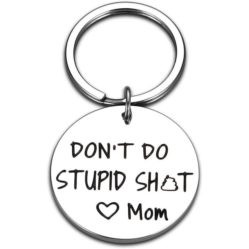 "Love, Mom" Engraved Stainless Steel Keychain – Funny Gift for Son or Daughter