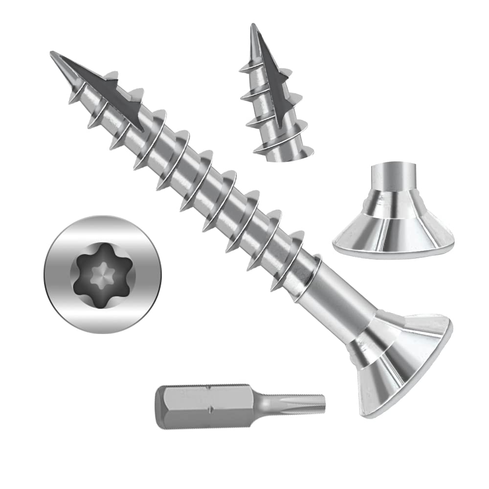 Wood Screws #8' × 2 inch Torx Star Drive Deck Screws Flat Head M4.5 × 50 Countersunk T20 Self Tapping Thread Cut 100pcs Carbon Steel Galvanized, (Small Box)
