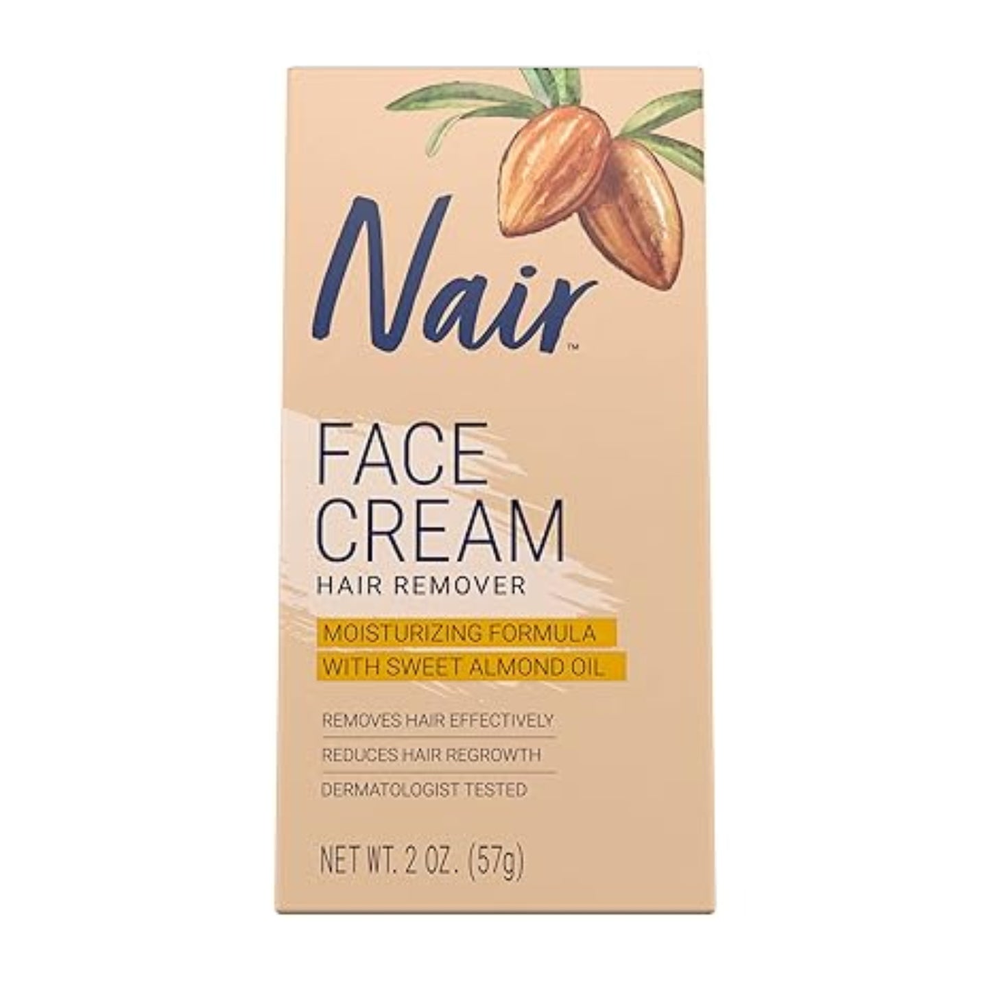 Nair Hair Remover Moisturizing Face Cream with Sweet Almond Oil 2 oz