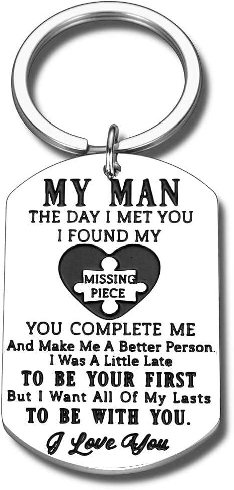 "My Man ❤️" Stainless Steel Dog Tag Keychain – Gift for Husband or Boyfriend