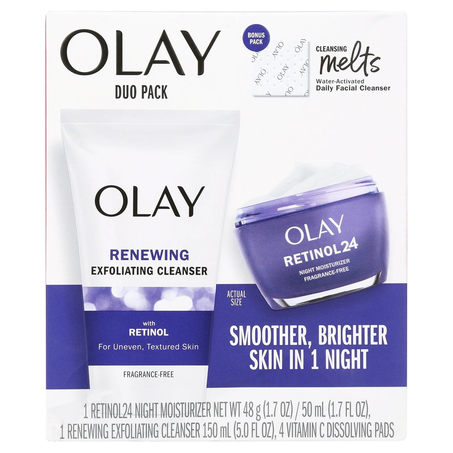 Olay Skin Care Beauty Retinol Duo Pack, Face Moisturizer & Face Wash, Smoothing and Anti-Aging, 1.7 oz