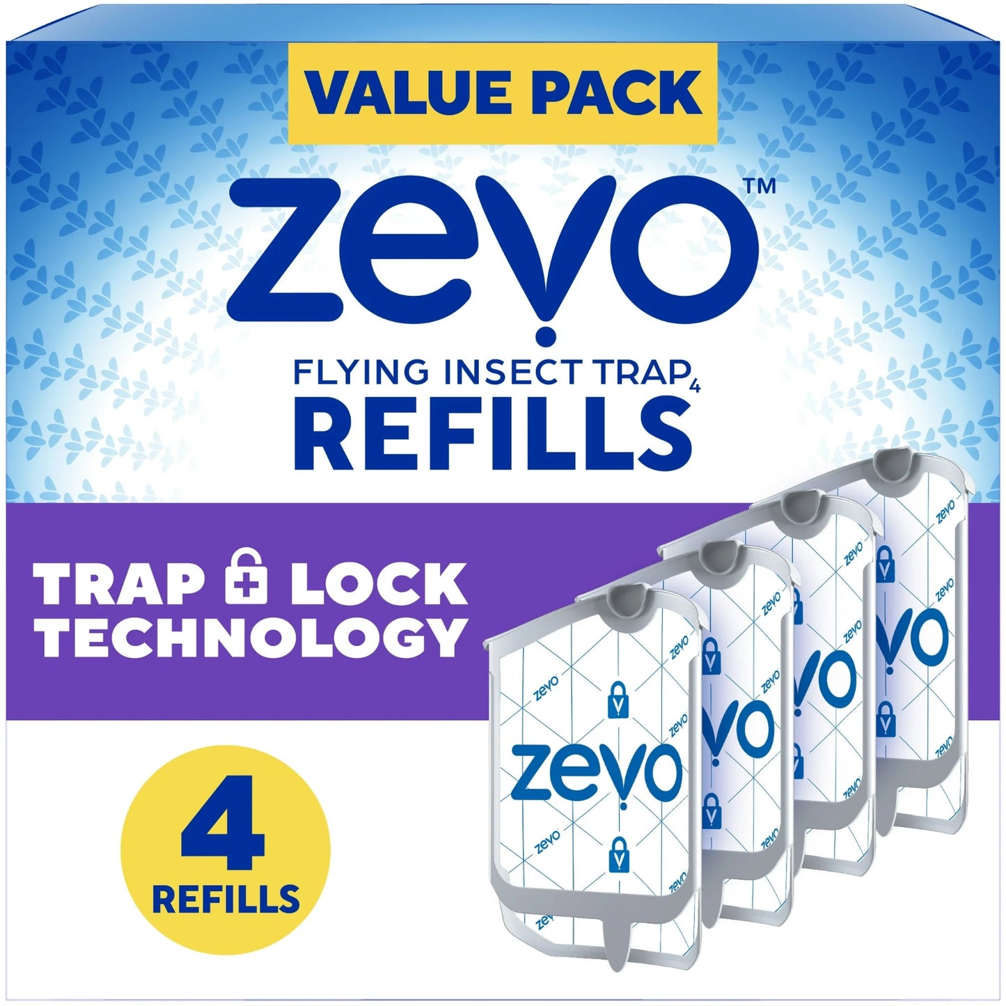 Zevo Flying Insect Trap Refill: 4 Indoor Light Trap Refill Cartridges Capture House Flies, Fruit Flies, and Gnats