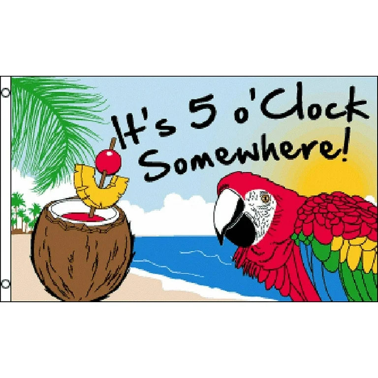3x5 Summer Tiki Bar Flag – Five O’Clock Margaritaville Pool & Lake Banner
