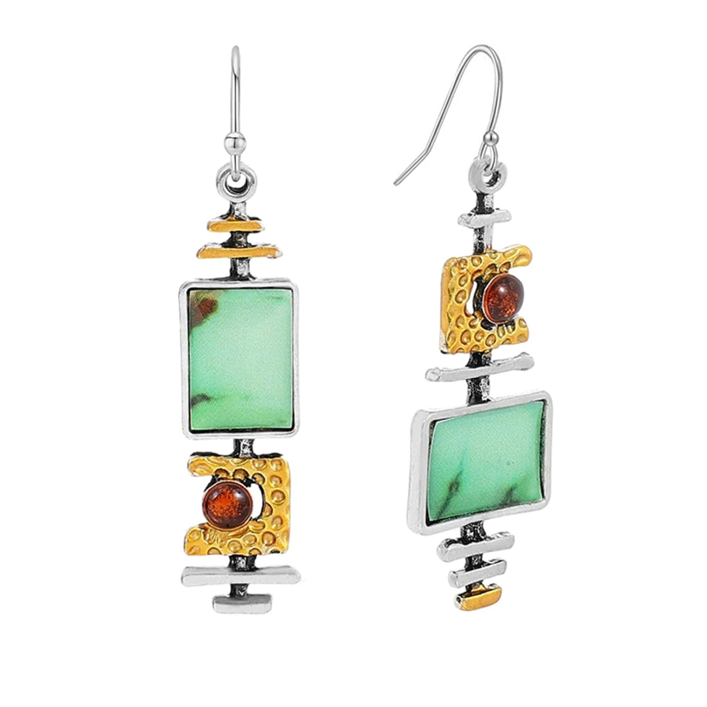 Green Turquoise Dangle Earrings – Handmade Asymmetric Silver Drop Earrings for Women