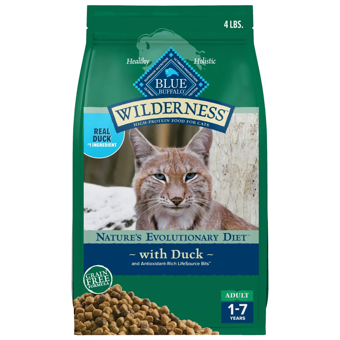 Blue Buffalo Wilderness Natural High-Protein, Grain-Free Dry Cat Food, Duck, 4-lb. Bag