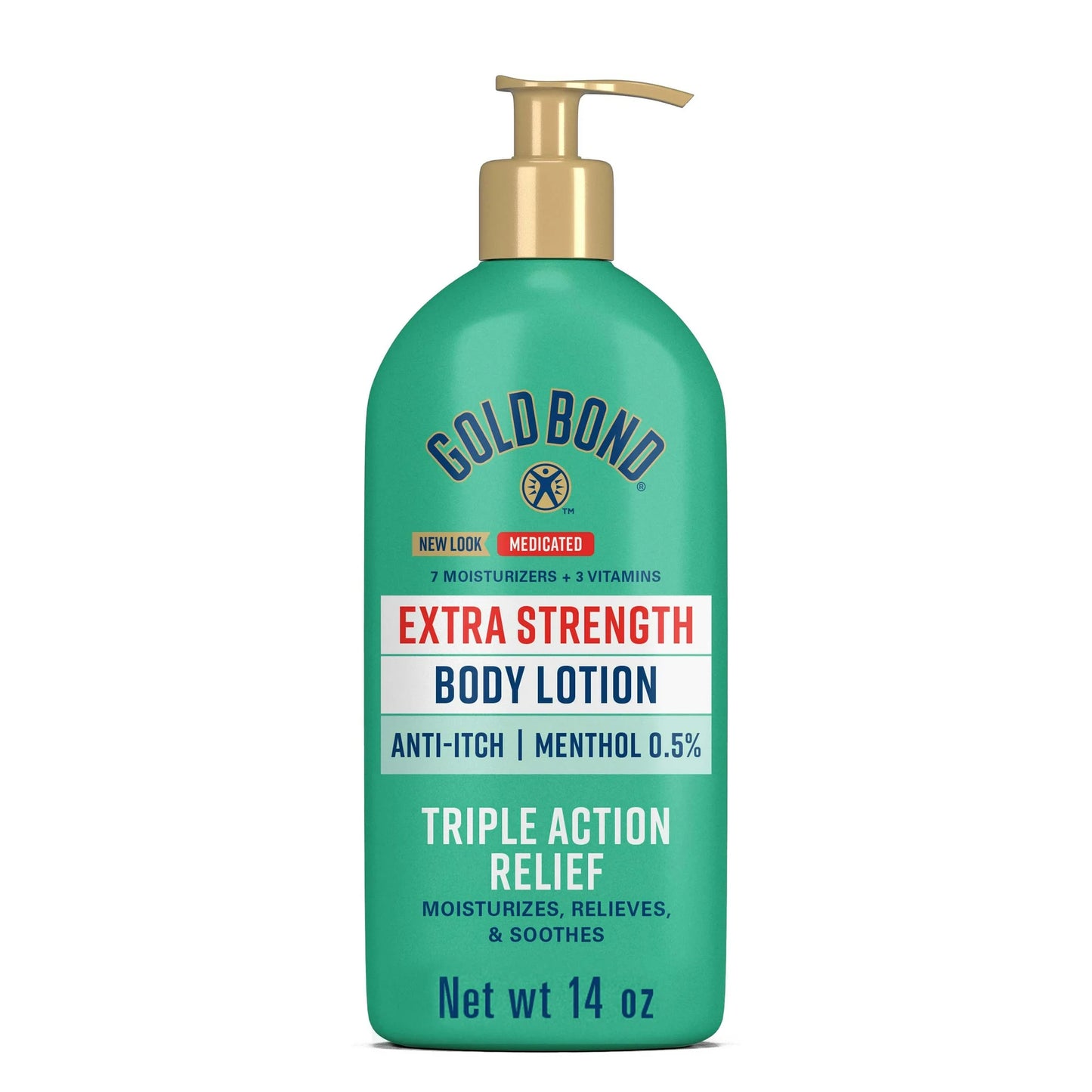 Gold Bond Extra Strength Medicated Triple Action Hand and Body Cream for Extra Dry Skin, Anti Itch Lotion, 0.5% Menthol, 14 oz