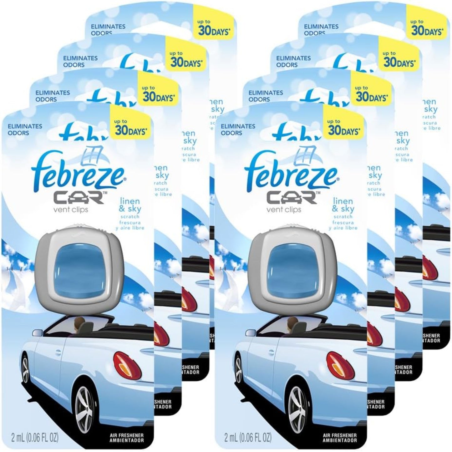 Febreze Car Vent Clips Air Freshener and Odor Eliminator, Linen and Sky Scent