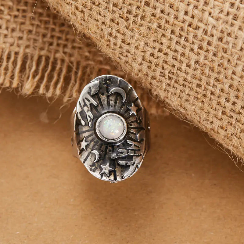 Retro Planet Moonstone Ring – Geometric Cloud Design, Unisex Alloy Jewelry