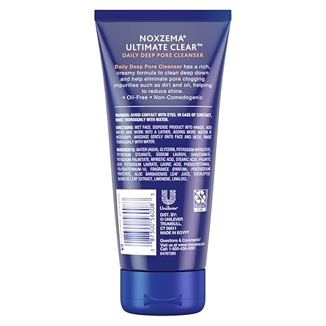 Noxzema Ultimate Clear Daily Deep Pore Oil-Free Cleanser for Soft, Smooth Skin Daily Face Wash for Women and Men, Facial Cleanser for Acne Prone Skin, 6 Oz (1 Piece)