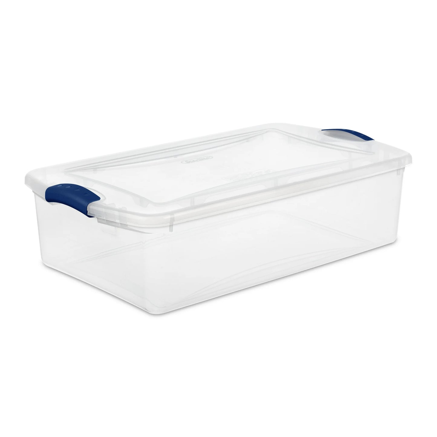 Sterilite Small Storage Bin, 32 Quart Clear Underbed Storage Container with Latch Lid, Blue