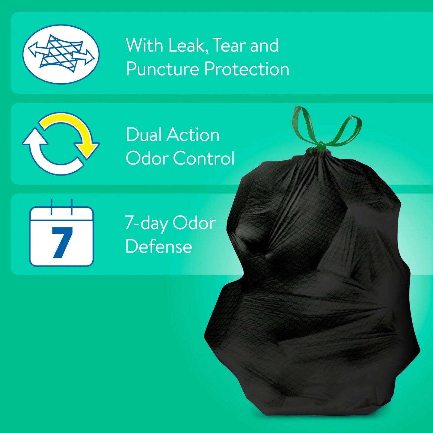 Great Value Strong Flex 13 Gallon Tall Kitchen Trash Bags, Mint Scent, 40 Count