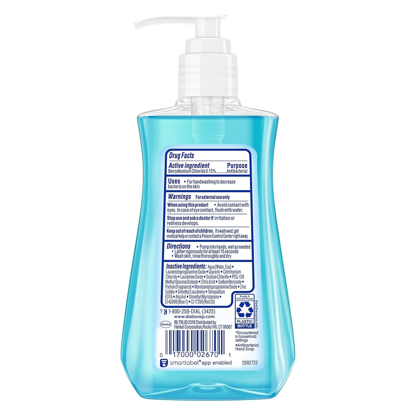 Dial Antibacterial Liquid Hand Soap Spring Water 7.5oz, Blue