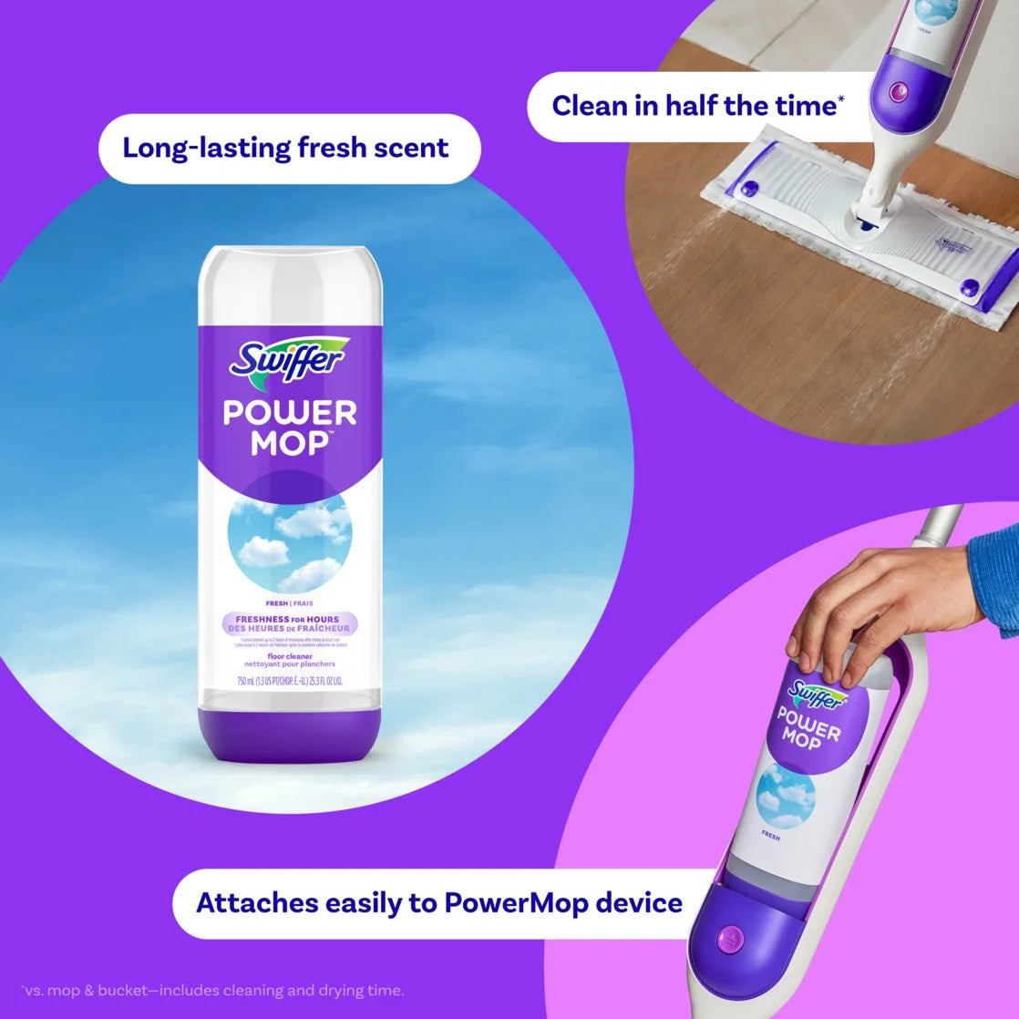 2 Pack Swiffer Power Mop Refill Solution, Tile, Vinyl, Laminate, Wood, Floor Cleaner, Fresh, 50.6oz