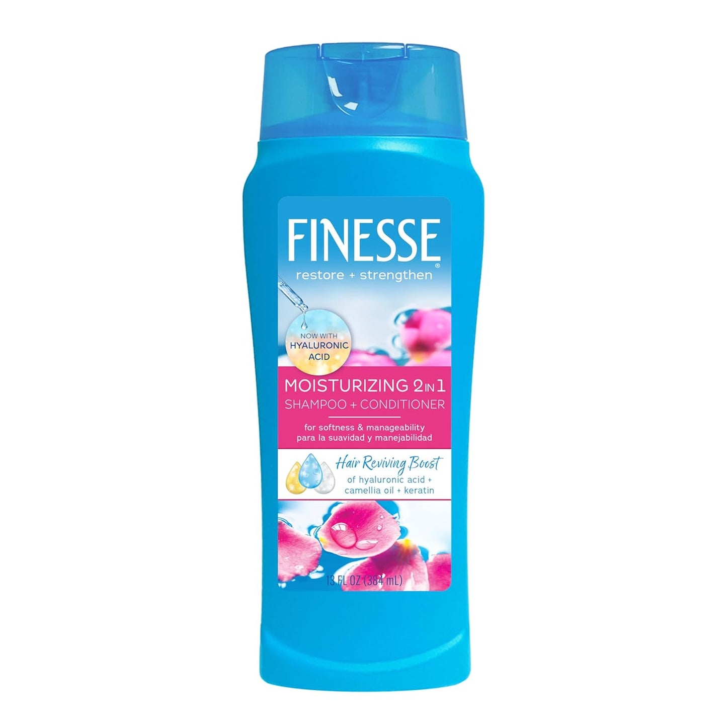 FINESSE Restore + Strengthen Moisturizing 2in1 Shampoo + Conditioner, 13 oz, Moisturize & Repair Dry or Damaged Hair
