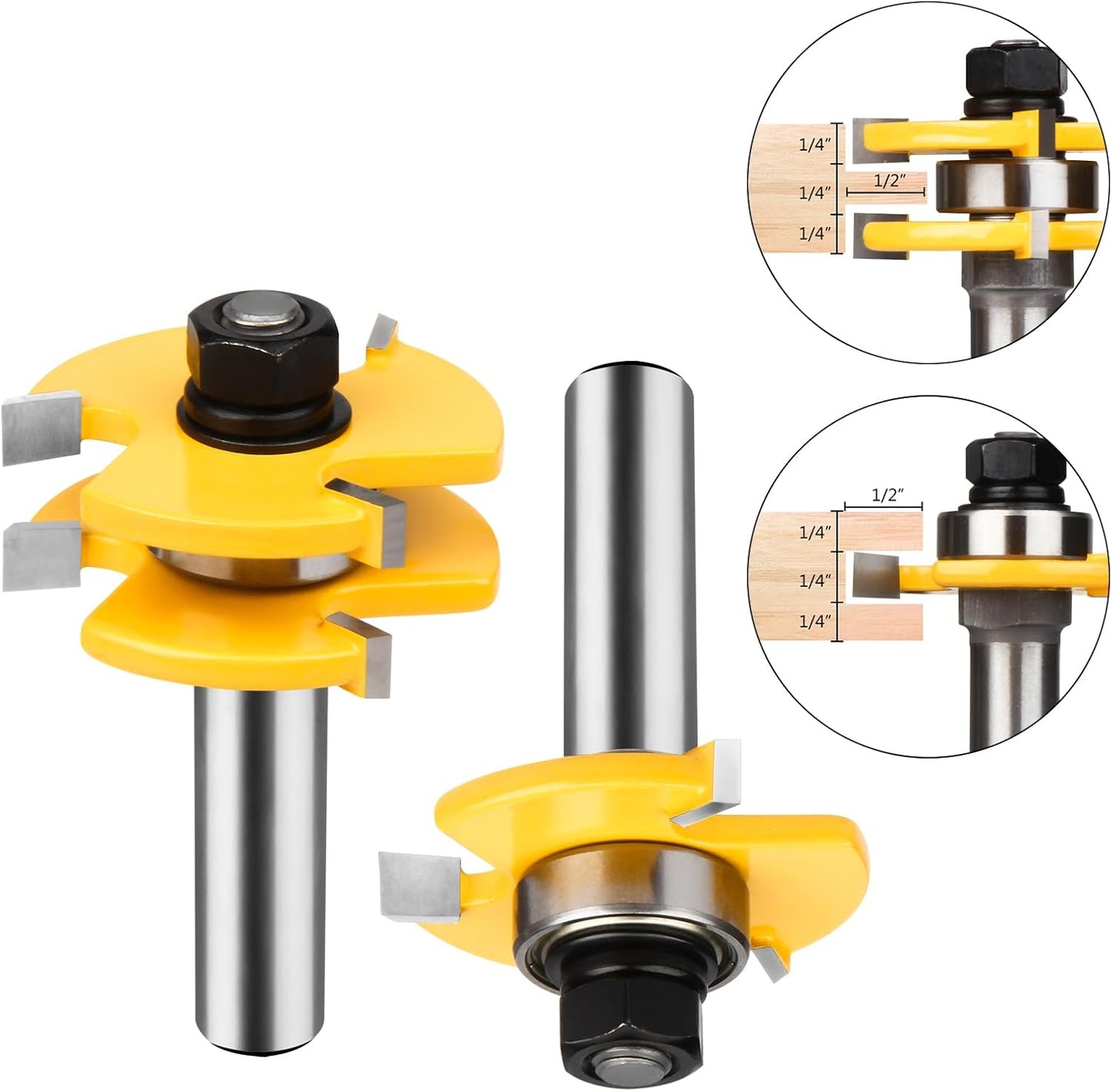 2pcs 1/4" Tongue and Groove Router Bit Set – Woodworking Tool for Cabinets, Frames & Flooring