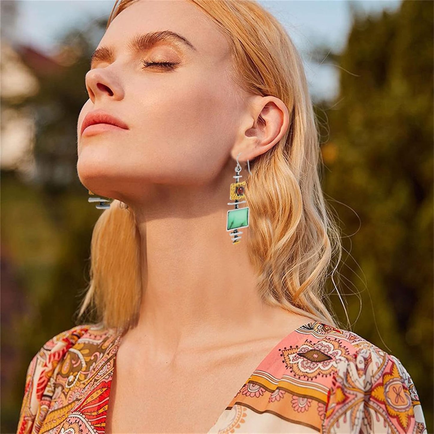 Green Turquoise Dangle Earrings – Handmade Asymmetric Silver Drop Earrings for Women