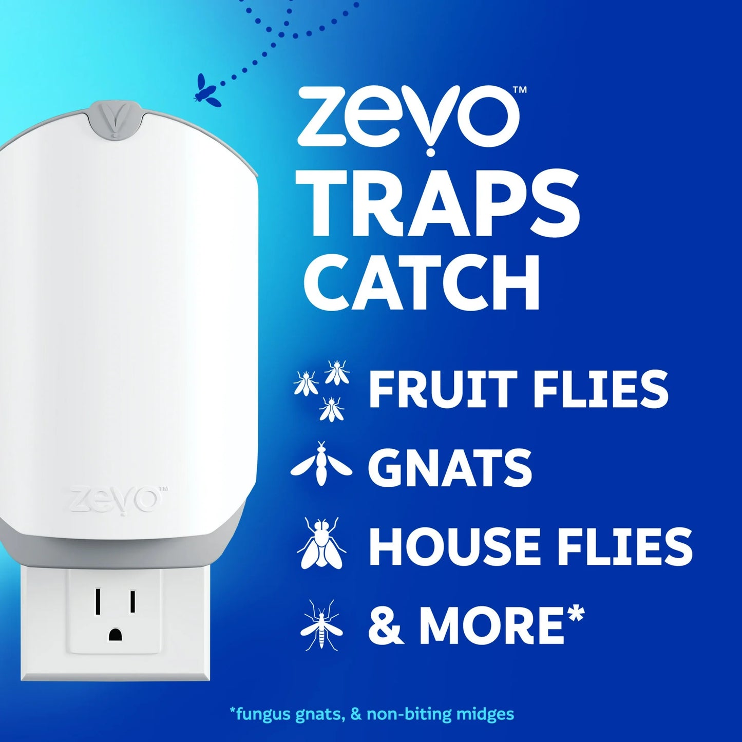 Zevo Flying Insect Indoor Fly Trap: Easy, Mess Free Solution Light Trap Catches & Kills House Flies, Fruit Flies, Gnats, & More - Value Pack (2 Plug in Devices + 2 Refill Cartridges)