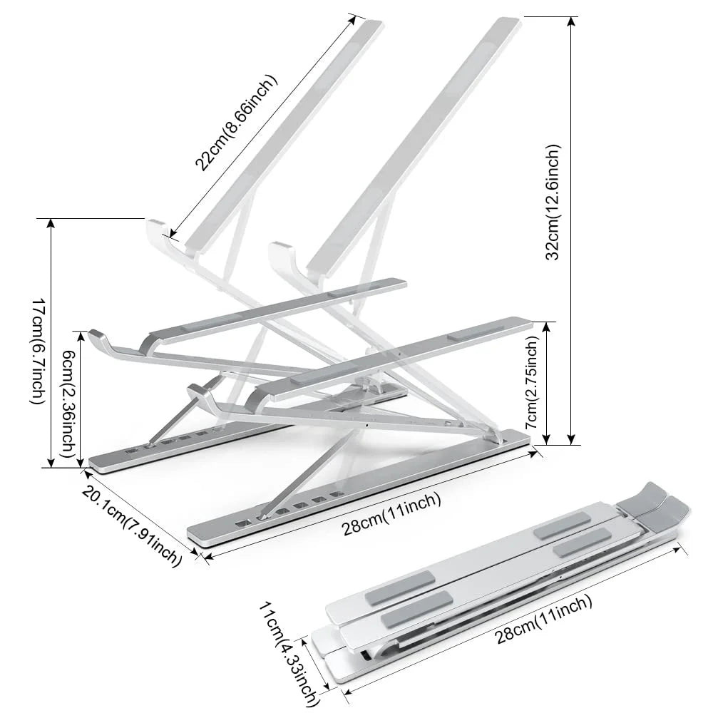 GJX Adjustable Laptop Stand for Desk | Lightweight Ergonomic Portable Laptop Stands | Foldable Aluminum Riser | MacBook Stand Pro Air or Any Devices up to 17.3"
