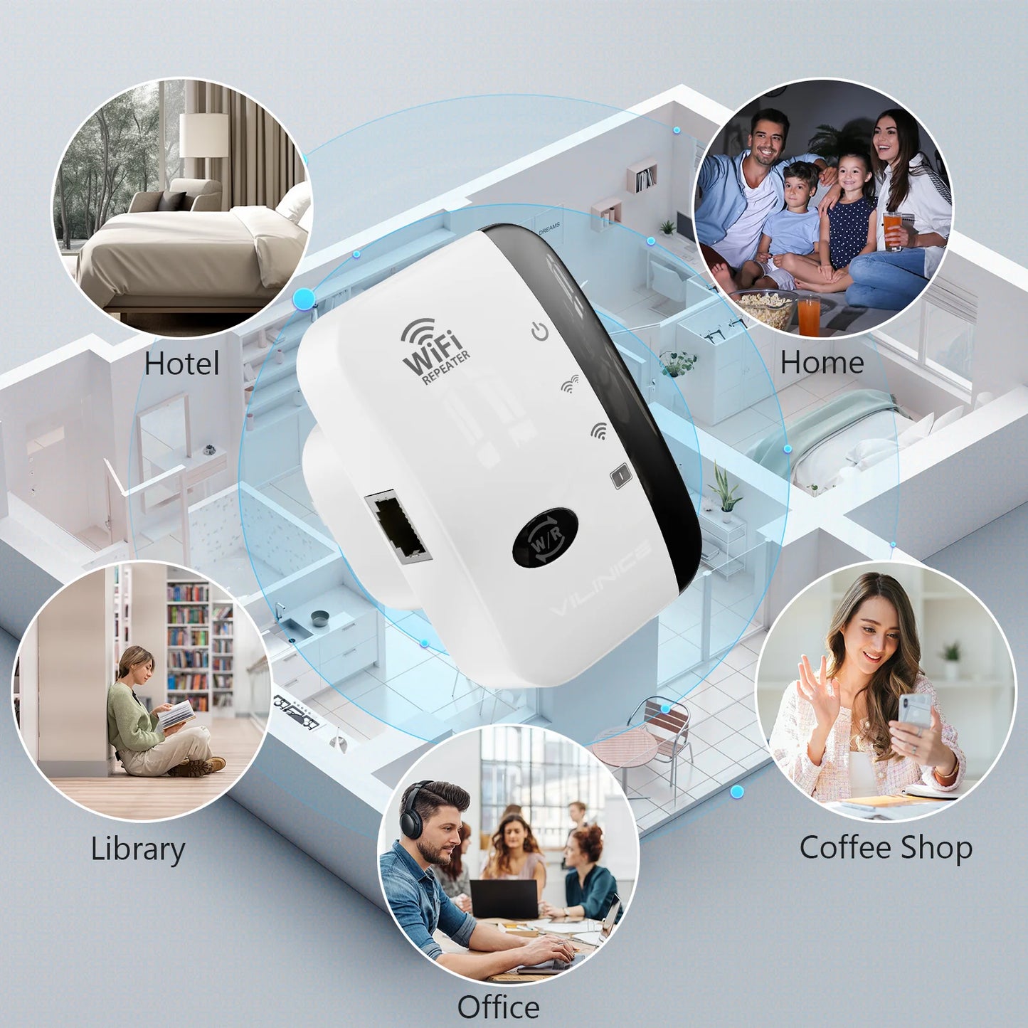 VILINICE WD-R616U AC1200 Dual-Band Wi-Fi Extender, Coverage up to 3000 sq ft,