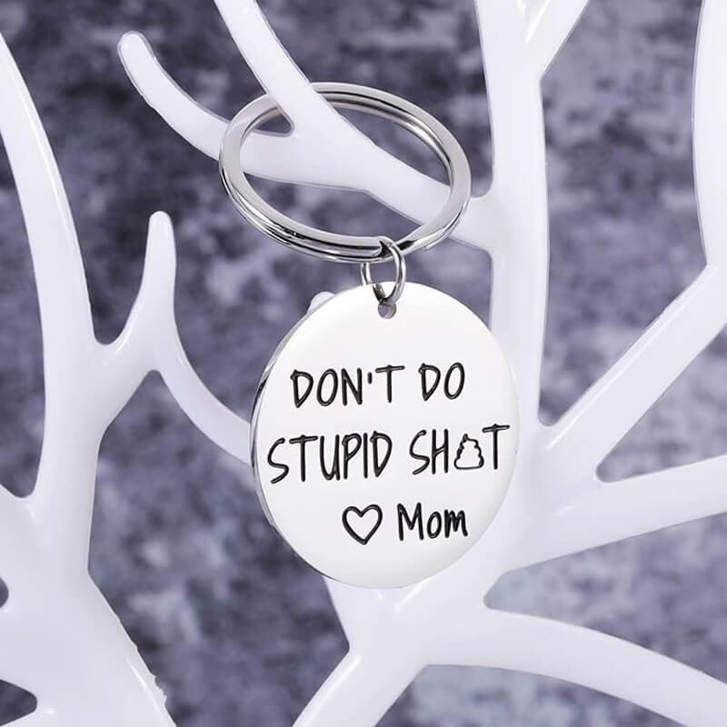 "Love, Mom" Engraved Stainless Steel Keychain – Funny Gift for Son or Daughter