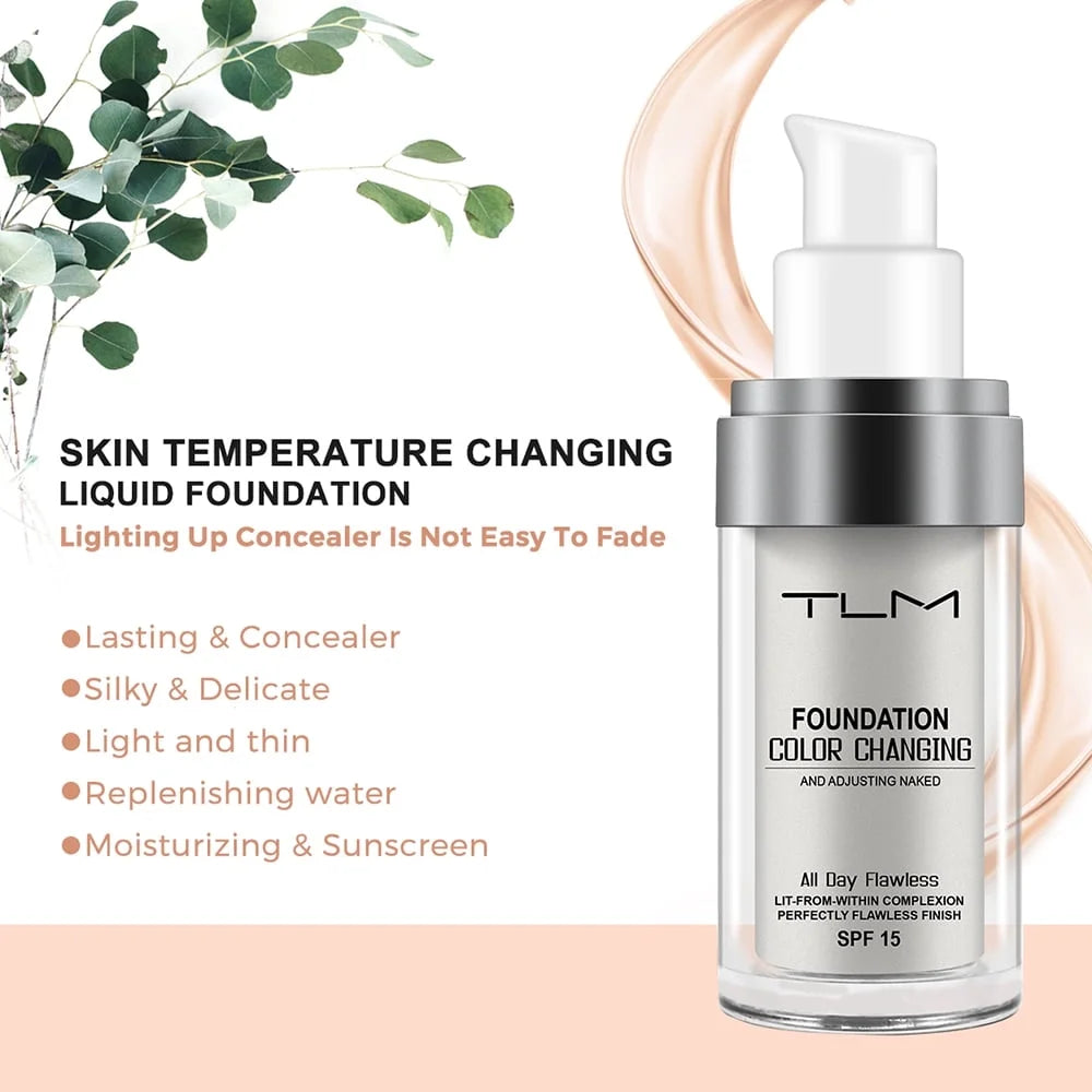 Color Changing Foundation by TLM, Liquid Foundation Makeup, All Day Flawless Age Defying, Hides Wrinkles & Lines, Sensitive Skin Safe, 1 Fl.Oz