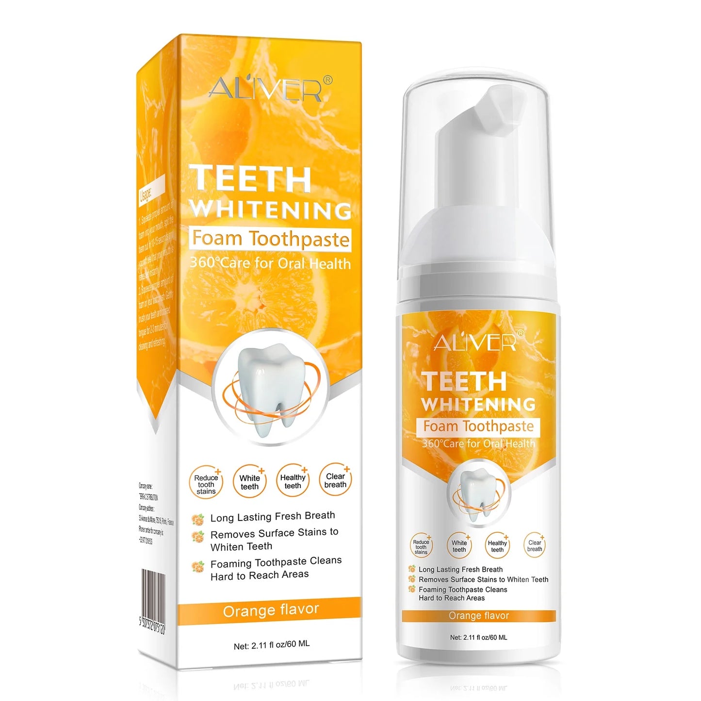 Foaming Mousse Toothpaste for Adults 360°Comprehensive Cleaning Teeth for Oral Health Aliver Teeth Whitening Foam Toothpaste