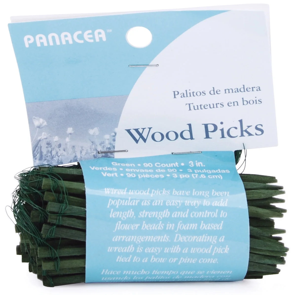 Panacea Wired Wood Pick Pkg 3" Green 90pc