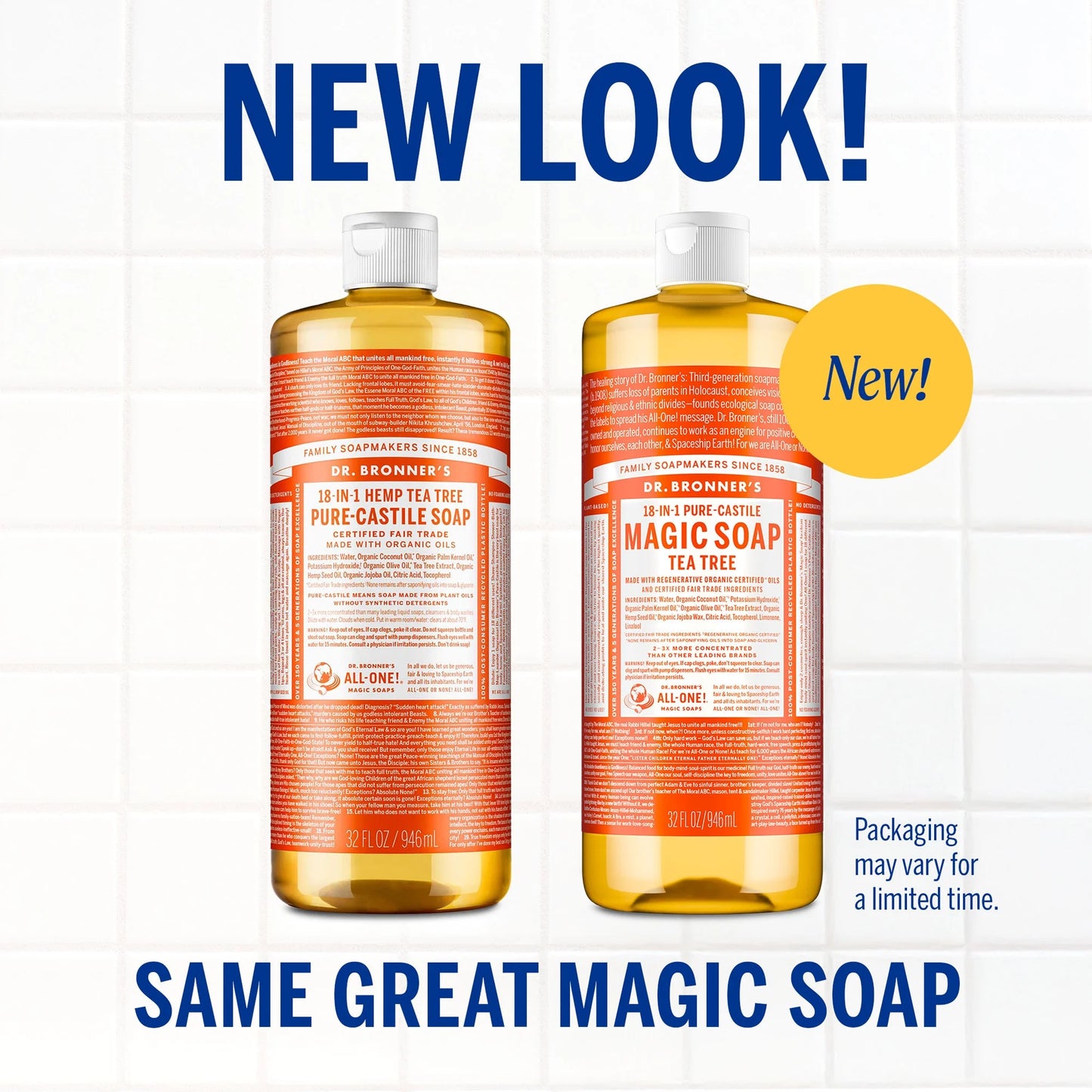 Dr. Bronner's Magic Soap - Tea Tree - Pure-Castile Liquid Soap - 32 oz – for face, body wash, hands