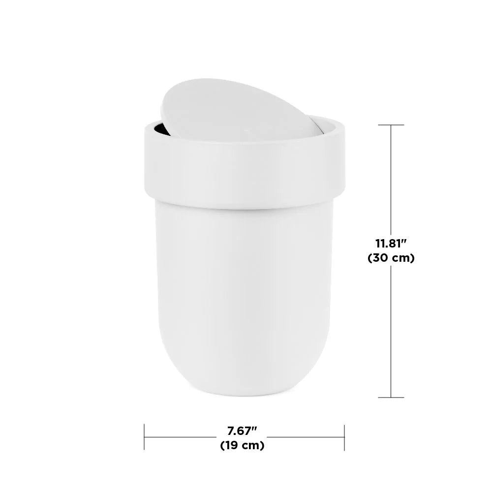 Umbra 1.6 gal Touch Plastic Swing Top Lid Bathroom Trash Can, White