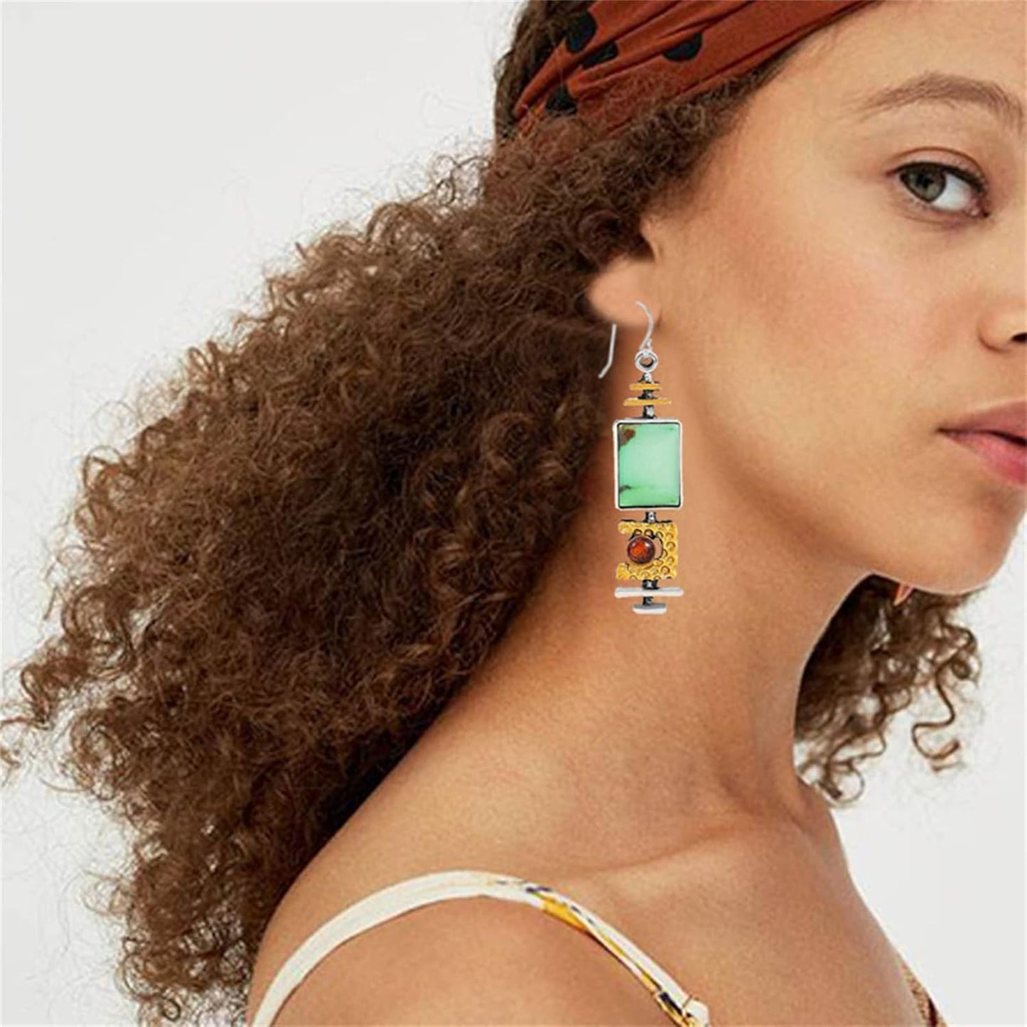 Green Turquoise Dangle Earrings – Handmade Asymmetric Silver Drop Earrings for Women
