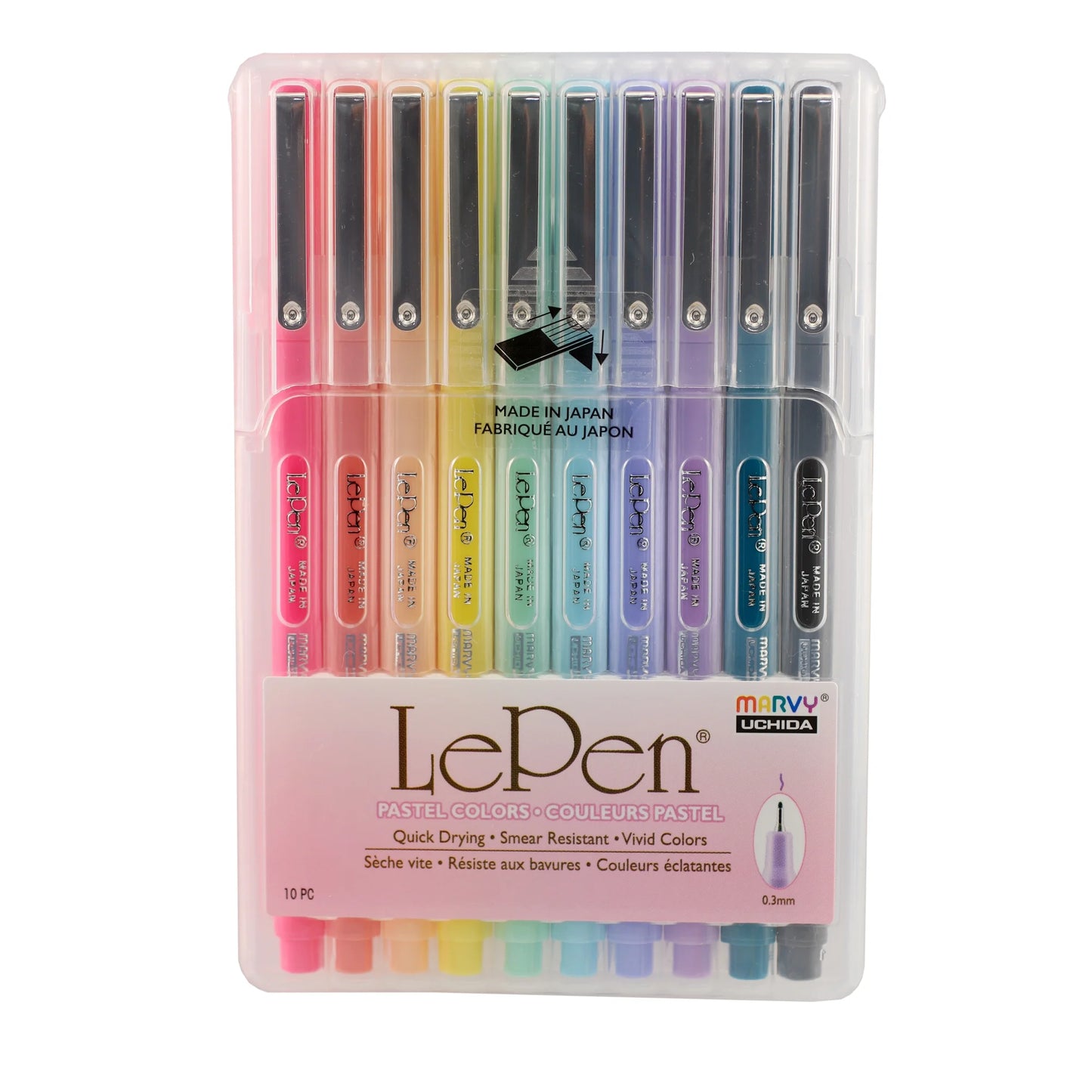 Marvy, Uchida, Le Pen, LePen, Felt Tip Pens, Pastel Color, Medium Point, .3mm,10 Count
