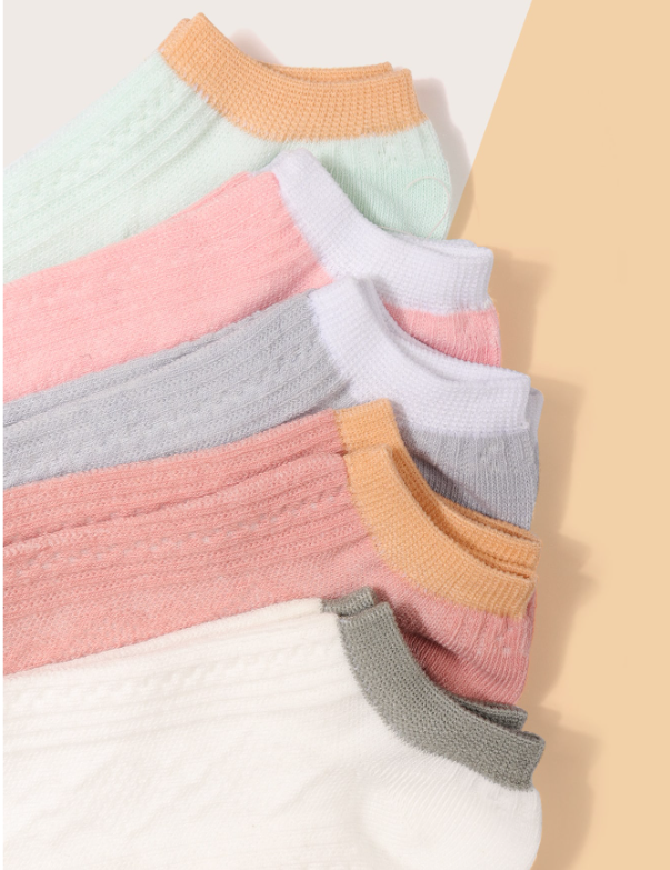 5 Pairs Soft Cotton Ankle Socks – Multicolor Everyday Set