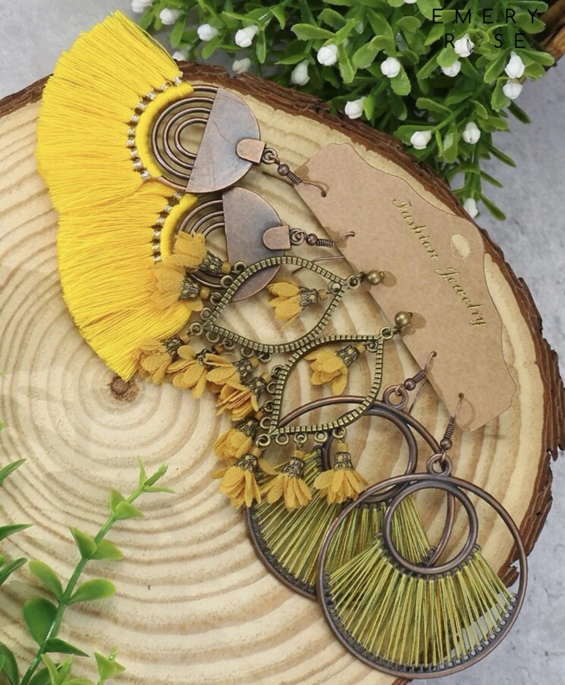 3-Pair Boho Earrings Set – Yellow Spring/Summer Nickel-Free Dangle Earrings for Women