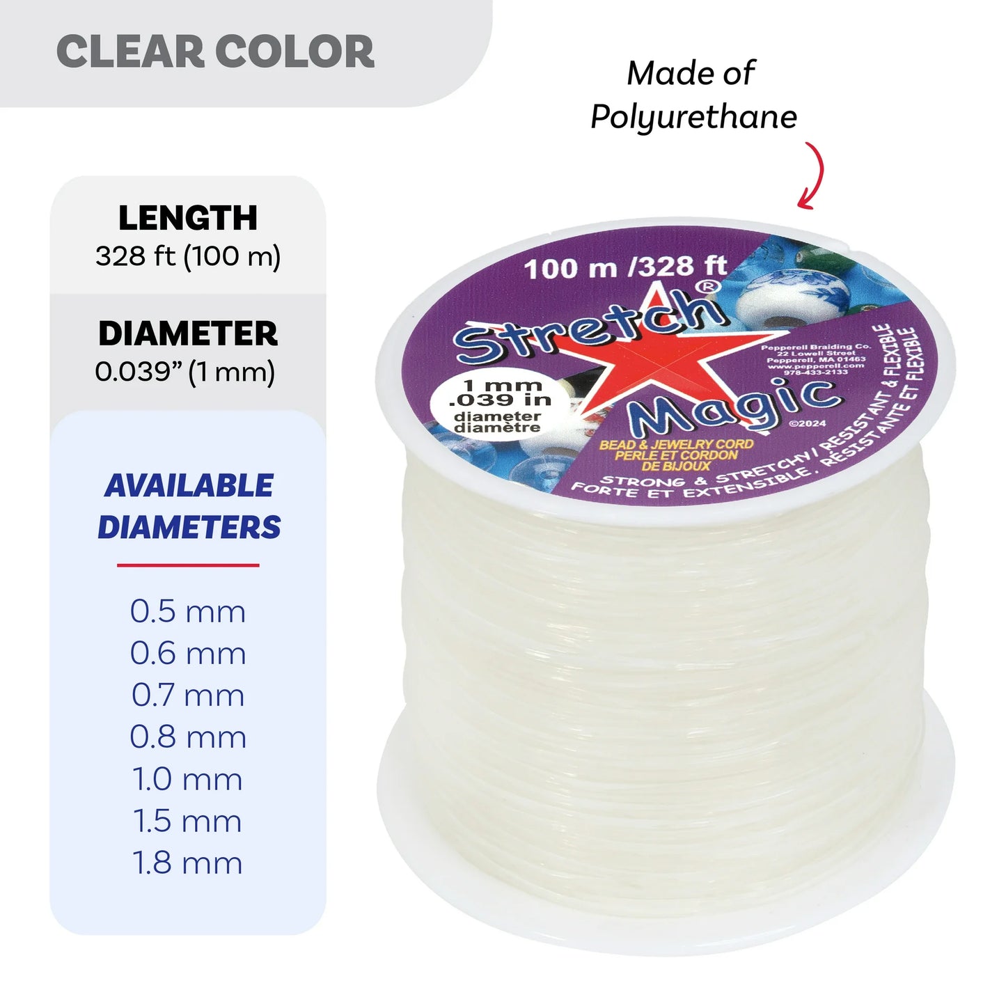 Stretch Magic Bead & Jewelry Cord 1mm 100 Meters/pkg, Clear