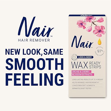 Nair Hair Remover Wax Ready Strips for Legs & Body, No Mess Waxing Kit for Hair Removal, 40ct Wax Strips