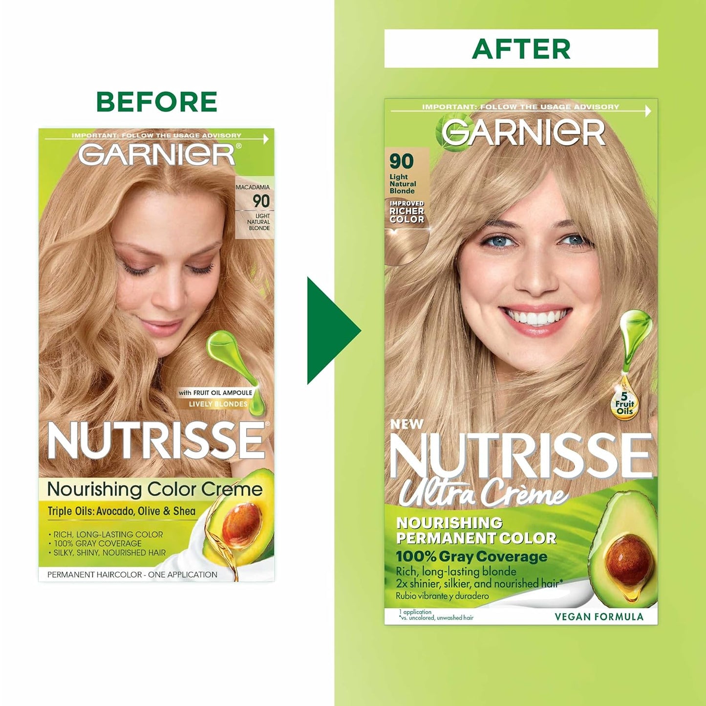 Garnier Hair Color Nutrisse Nourishing Creme, 90 Light Natural Blonde (Macadamia) Permanent Hair Dye