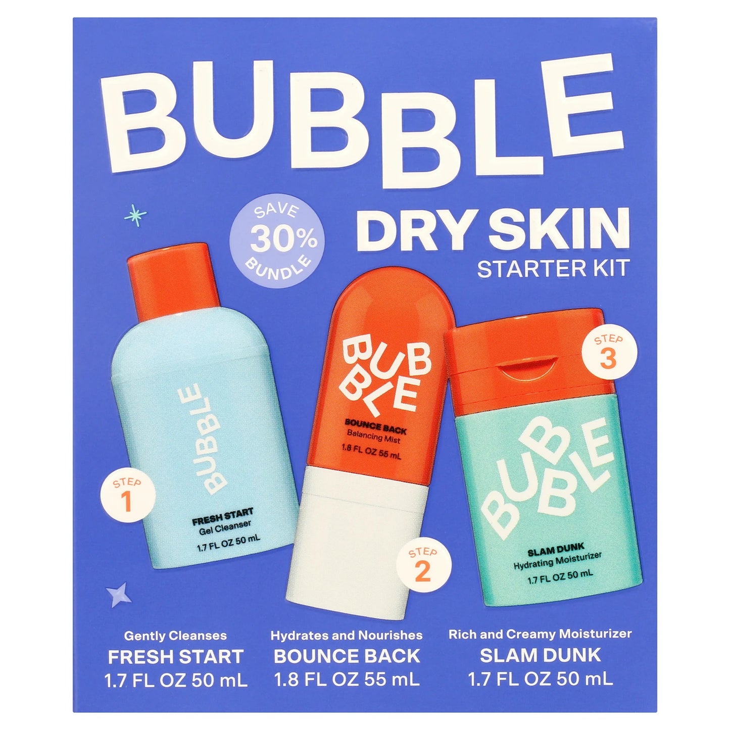 Bubble Skincare 3-Step Hydrating Routine Bundle, for Normal to Dry Skin, Unisex, Set of 3