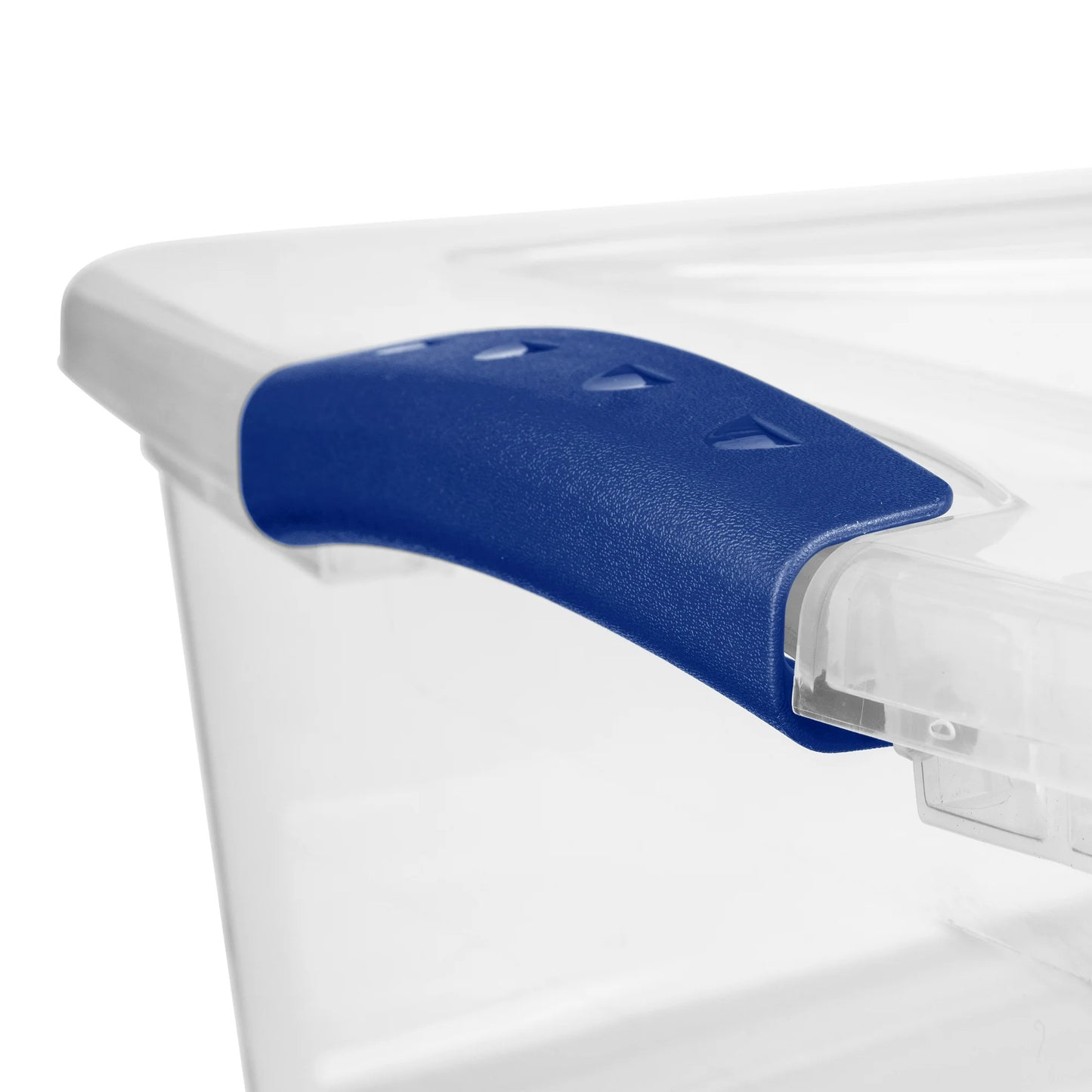 Sterilite Small Storage Bin, 32 Quart Clear Underbed Storage Container with Latch Lid, Blue