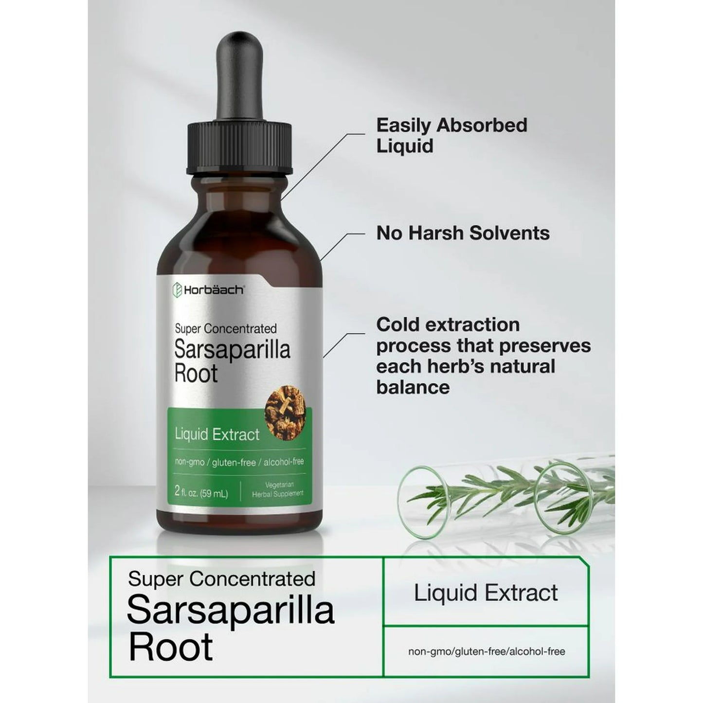 Sarsaparilla Liquid Extract | 2 oz | Vegetarian, Alcohol Free, Gluten Free | by Horbaach