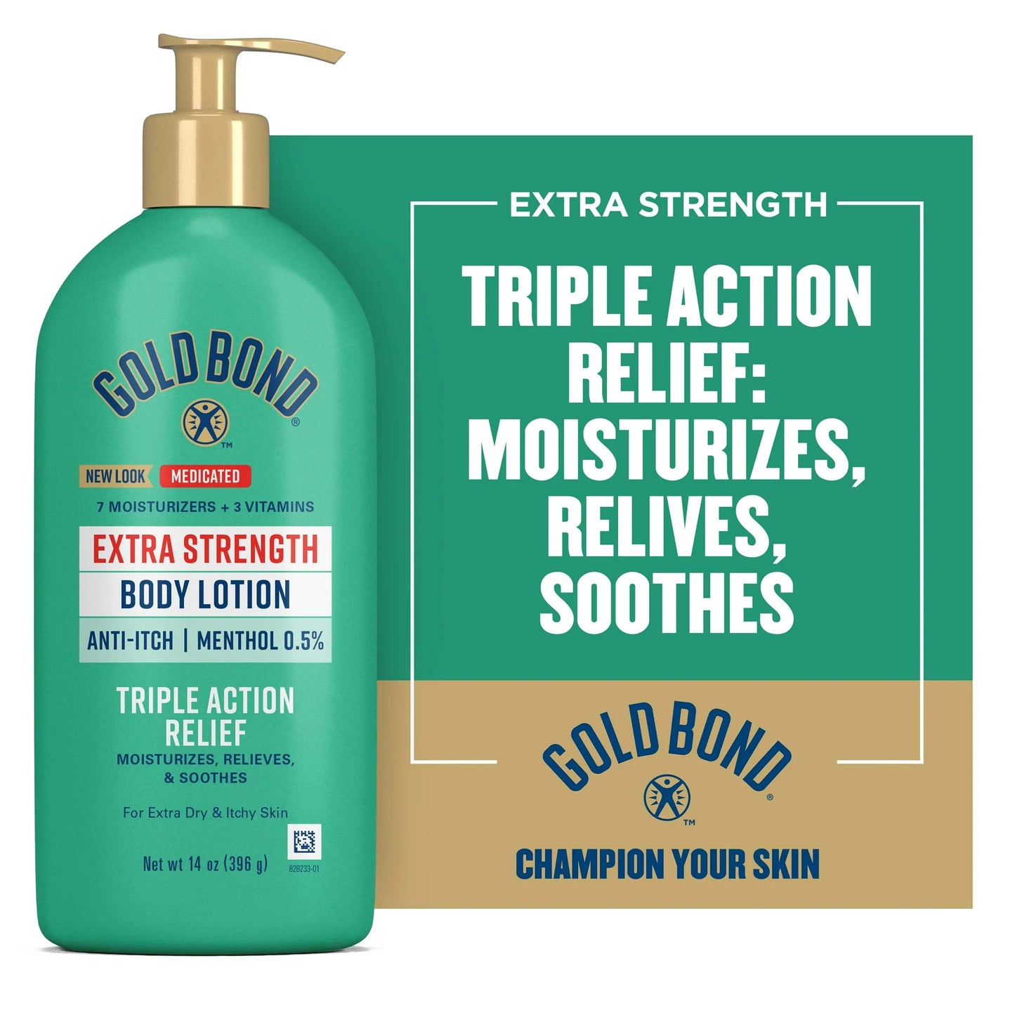 Gold Bond Extra Strength Medicated Triple Action Hand and Body Cream for Extra Dry Skin, Anti Itch Lotion, 0.5% Menthol, 14 oz