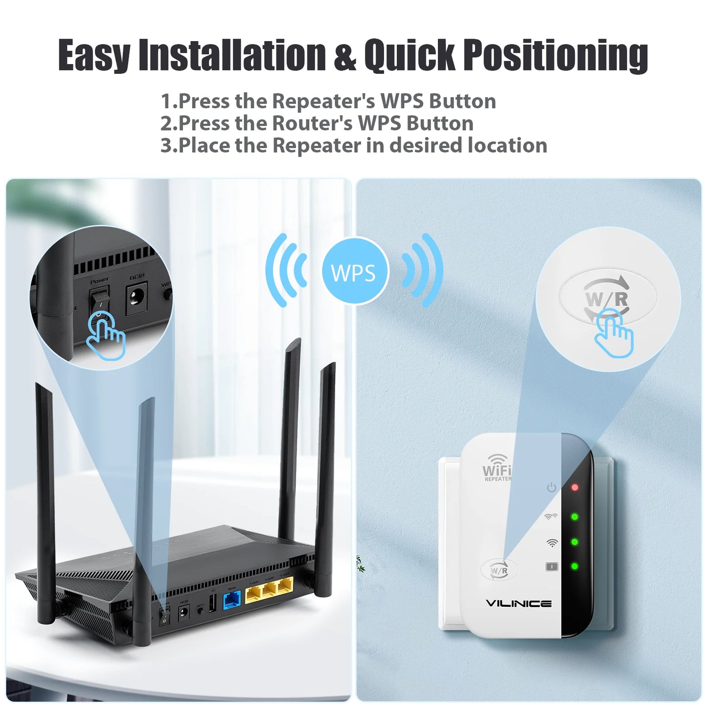 VILINICE WD-R616U AC1200 Dual-Band Wi-Fi Extender, Coverage up to 3000 sq ft,